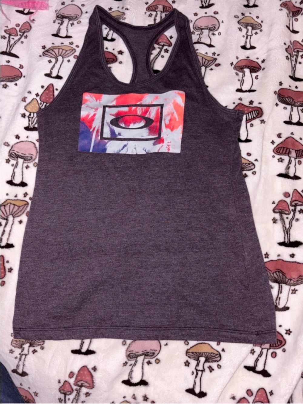 Oakley Size XS Purple Racerback Tank with Tropical Floral Logo
